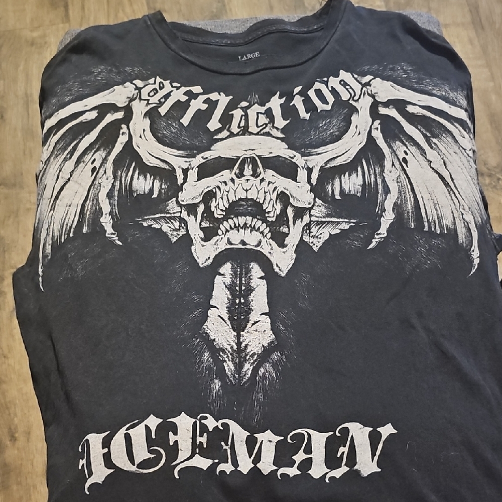 Affliction Signature Tee Shirt Iceman Chuck Liddell Distressed Size Large Y2k